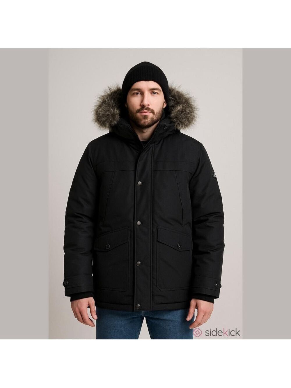 Point Zero Black Puffer Jacket Men’s Small Faux Fur Hood Winter Coat
